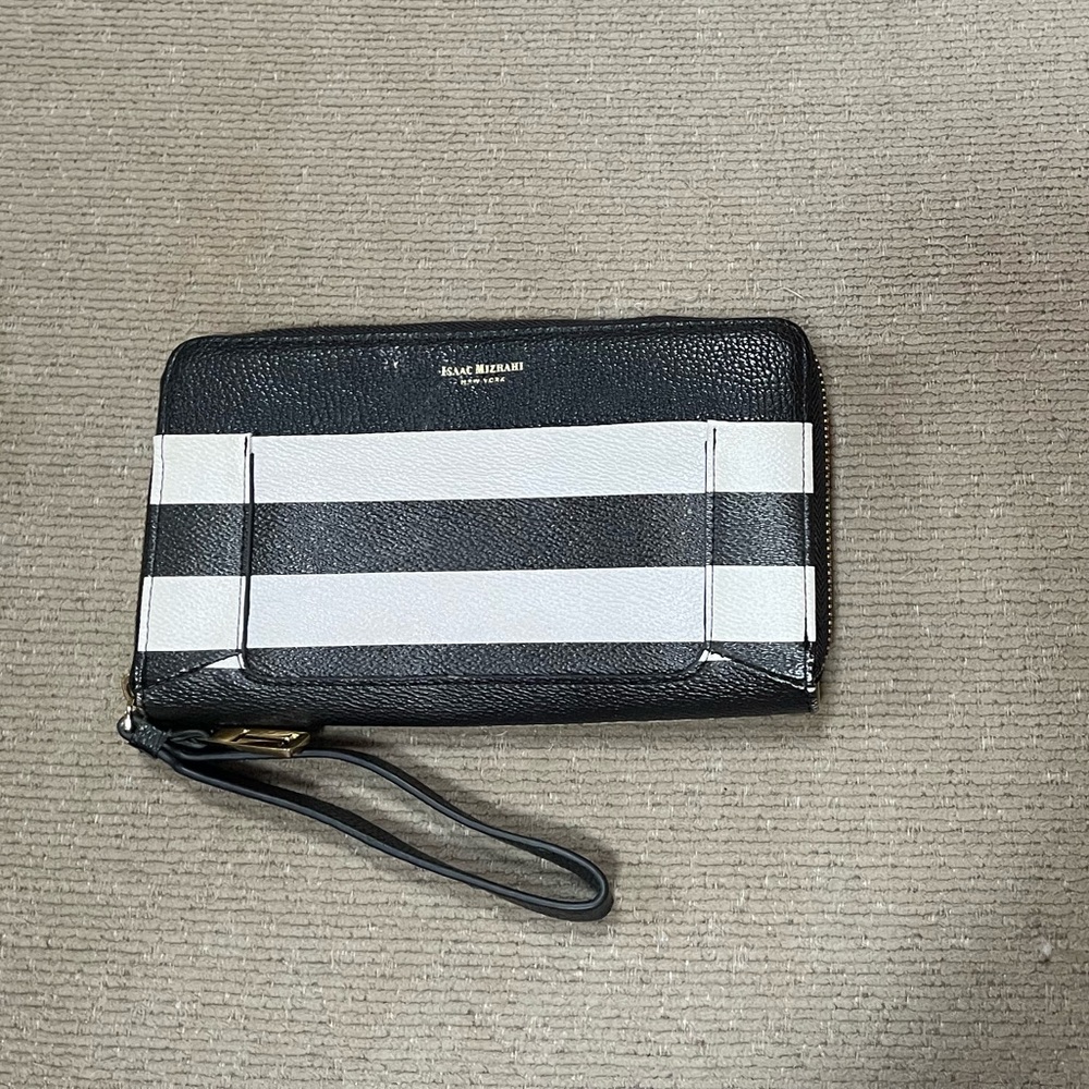 Isaac Mizrahi Striped Wrist strap Wallet Black & White